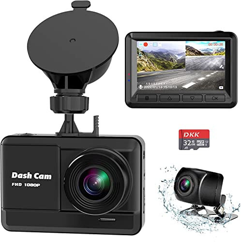 Oldin va orqa kamera, Mini Dash Cam 1080P Full HD 32GB SD karta bilan, 2.45 dyuymli IPS ekran, 2 o'rnatish usuli, tungi ko'rish, WDR, avariya qulflash, tsiklli yozuv, to'xtash monitoringi - 14