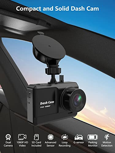 Oldin va orqa kamera, Mini Dash Cam 1080P Full HD 32GB SD karta bilan, 2.45 dyuymli IPS ekran, 2 o'rnatish usuli, tungi ko'rish, WDR, avariya qulflash, tsiklli yozuv, to'xtash monitoringi - 15