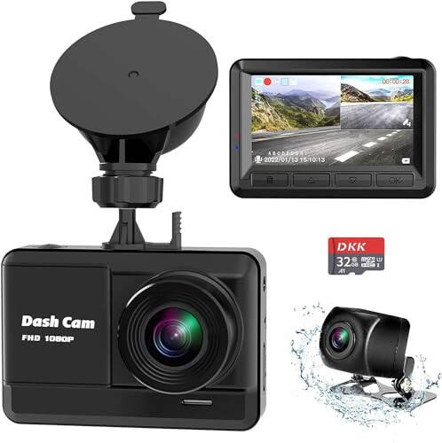 Oldin va orqa kamera, Mini Dash Cam 1080P Full HD 32GB SD karta bilan, 2.45 dyuymli IPS ekran, 2 o'rnatish usuli, tungi ko'rish, WDR, avariya qulflash, tsiklli yozuv, to'xtash monitoringi - 8