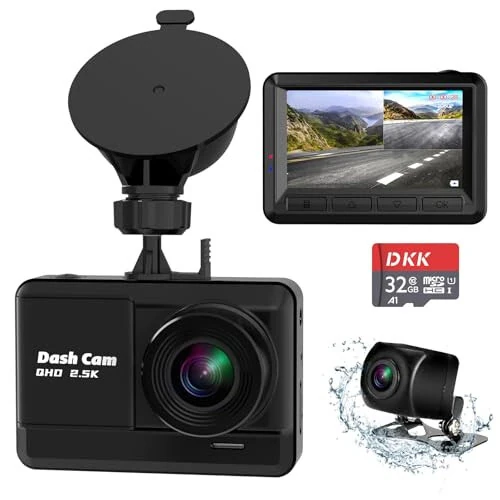 Oldin va orqa kamera, Mini Dash Cam 1080P Full HD 32GB SD karta bilan, 2.45 dyuymli IPS ekran, 2 o'rnatish usuli, tungi ko'rish, WDR, avariya qulflash, tsiklli yozuv, to'xtash monitoringi - 3