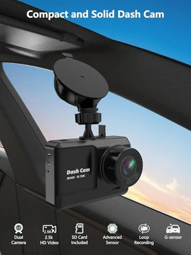 Oldin va orqa kamera, Mini Dash Cam 1080P Full HD 32GB SD karta bilan, 2.45 dyuymli IPS ekran, 2 o'rnatish usuli, tungi ko'rish, WDR, avariya qulflash, tsiklli yozuv, to'xtash monitoringi - 4