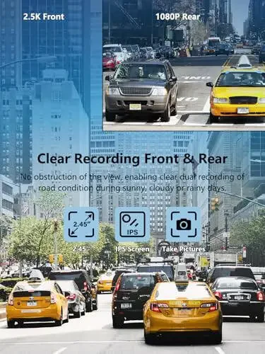 Oldin va orqa kamera, Mini Dash Cam 1080P Full HD 32GB SD karta bilan, 2.45 dyuymli IPS ekran, 2 o'rnatish usuli, tungi ko'rish, WDR, avariya qulflash, tsiklli yozuv, to'xtash monitoringi - 5