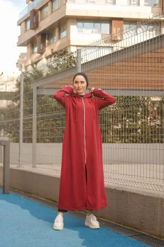 Oldindan fermuarli kapüşonli sport ferace Bts0008 Bordo-Bordo - 1
