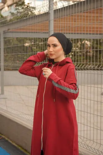 Oldindan fermuarli kapüşonli sport ferace Bts0008 Bordo-Bordo - BURCU TESETTÜR (1)