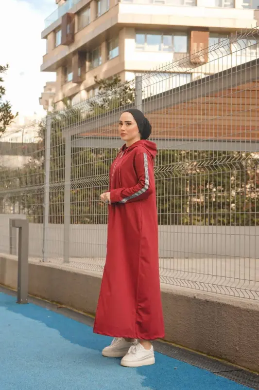 Oldindan fermuarli kapüşonli sport ferace Bts0008 Bordo-Bordo - 5