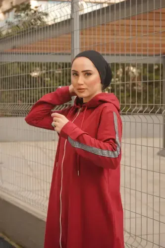 Oldindan fermuarli kapüşonli sport ferace Bts0008 Bordo-Bordo - 7