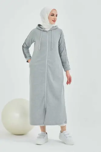 Oldindan fermuarli kapüşonli sport ferace Bts0008 Gri-GRİ - 5