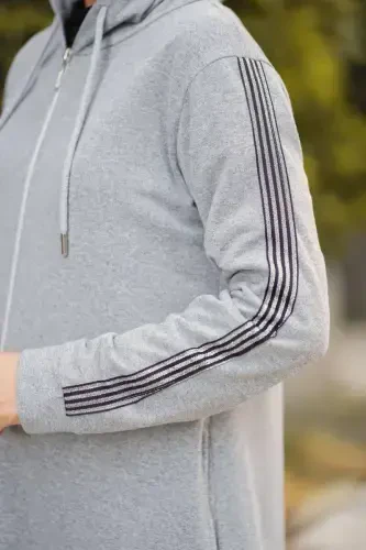 Oldindan fermuarli kapüşonli sport ferace Bts0008 Gri-GRİ - 8