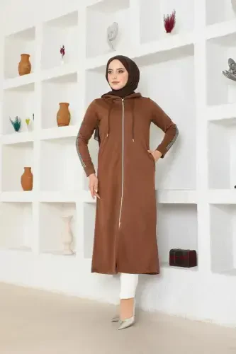 Oldindan fermuarli kapüşonli sport ferace BTS0008 Qahva-Qahva - 3