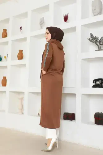 Oldindan fermuarli kapüşonli sport ferace BTS0008 Qahva-Qahva - 4