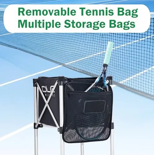 OLE ANDIGO Tennis Balls Hopper Tennis Ball Basket with Side Pockets Lightweight Tennis Ball Cart Holds 160 Balls, Portable Sports Teaching Cart with Wheels for Tennis Player - 5