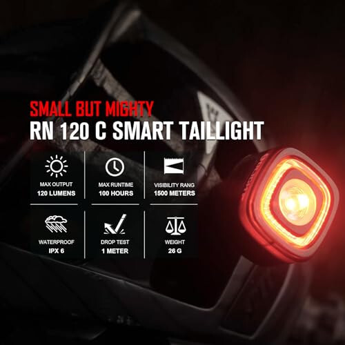 OLIGHT RN 120 C Bisiklet Işıkları, 120 Lümen Arka Işık 260 Derece Görünürlük, 1500m Görülebilir Menzil, USB Şarj Edilebilir Bisiklet Fren Işığı, IPX6 Su Geçirmez, Yol ve Kentsel Bisikletçiler - 2