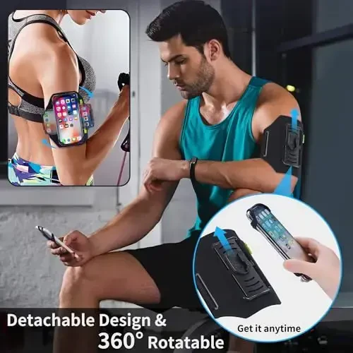 Olinadigan va 360° aylanadigan bilaguzuk - Fermuarli cho'ntakli ushlagichli aks ettiruvchi tasma - iPhone 16 15 14 Pro Max Plus Samsung Galaxy Note bilan yugurish, mashq qilish, yurish va sport bilan mos keladi - 4