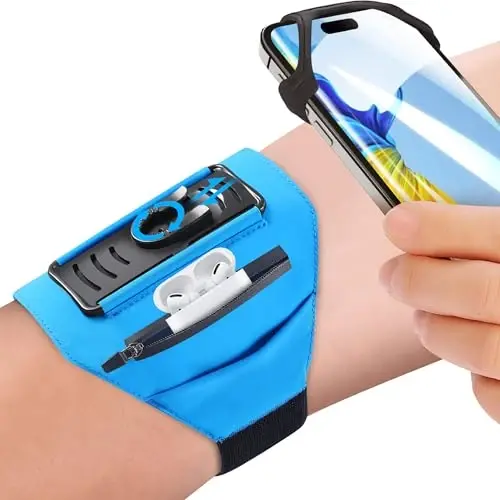 Olinadigan va 360° aylanadigan qo'l bog'i - fermuar cho'ntakli aks ettiruvchi tasma - iPhone 16 15 14 Pro Max Plus Samsung Galaxy Note bilan yugurish, mashq qilish, yurish va sport bilan mos keladi 