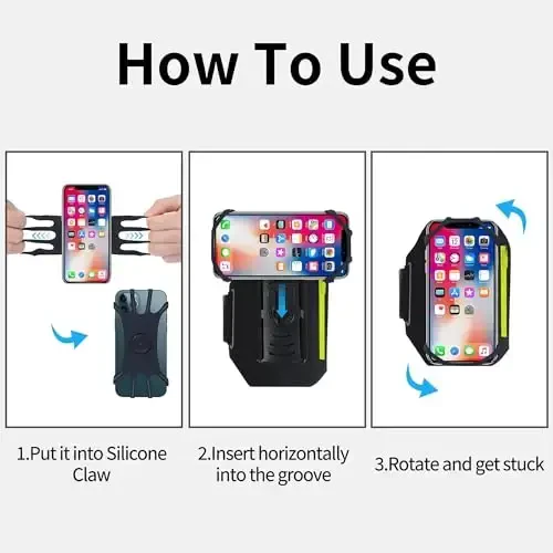 Olinadigan va 360° aylanadigan yugurish uchun bilaguzuk - yorituvchi tasma, fermuarli cho'ntak va iPhone 17 16 15 Pro Max Plus Samsung Galaxy uchun quloqchin sumkasi – Kartochka kalit uyasi bilan mashq qilish uchun telefon ushlagichi - 4