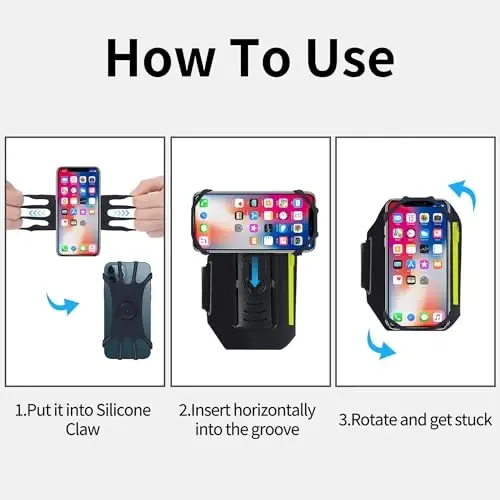 Olinadigan va 360° aylanadigan yugurish uchun bilaguzuk - yorituvchi tasma, fermuarli cho'ntak va iPhone 17 16 15 Pro Max Plus Samsung Galaxy uchun quloqchin sumkasi – Kartochka kalit uyasi bilan mashq qilish uchun telefon ushlagichi - 4