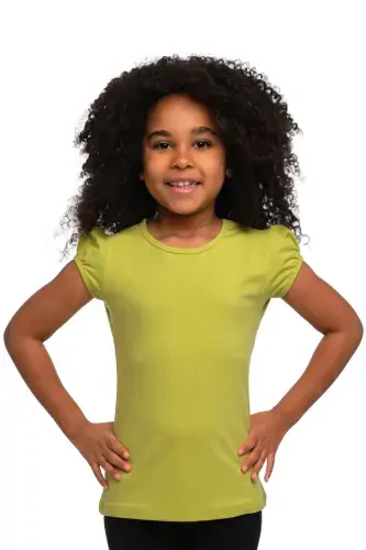 Olive Green Basic Girls Crew Neck Watermelon Sleeve T-shirt - 1