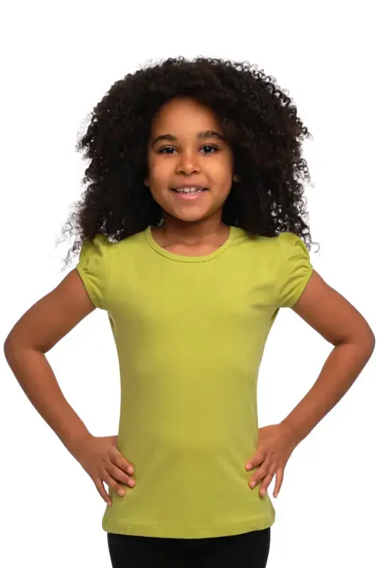 Olive Green Basic Girls Crew Neck Watermelon Sleeve T-shirt - LOVETTI