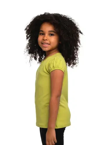 Olive Green Basic Girls Crew Neck Watermelon Sleeve T-shirt - LOVETTI (1)