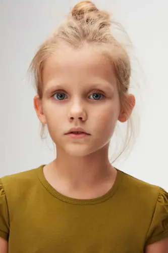 Olive Green Basic Girls' Crew Neck Watermelon Sleeve T-shirt-NUTRIA - 3