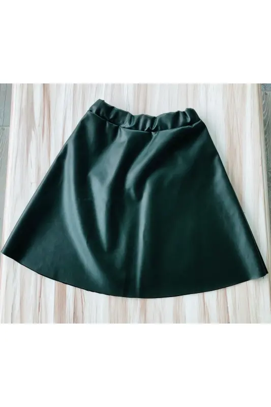 Olive green leather skirt-Khaki - MOR TIRTIL