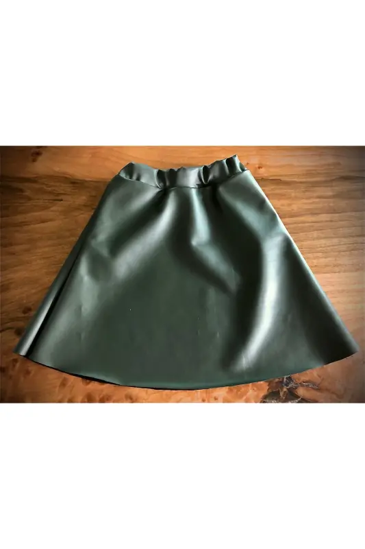 Olive green leather skirt-Khaki - 2