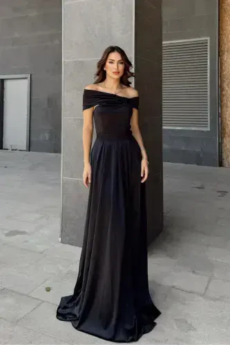 oliver madonna collar evening dress-black - 1