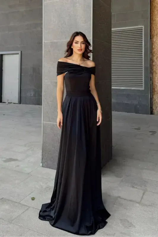 oliver madonna collar evening dress-black - 1