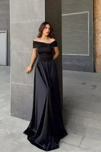 oliver madonna collar evening dress-black - BELLA ISTANBUL (1)