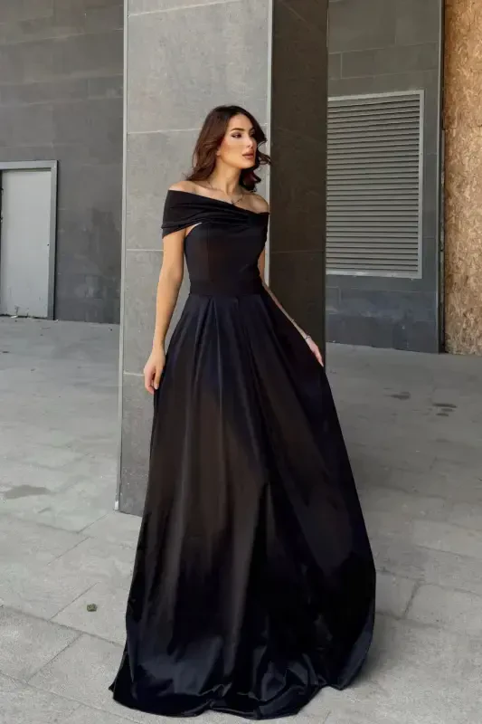 oliver madonna collar evening dress-black - 3