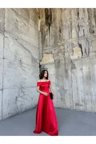 Oliver Madonna Collar Evening Dress BLACK-RED - Modazone (1)