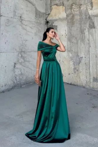 oliver madonna collar evening dress-emerald - BELLA ISTANBUL (1)