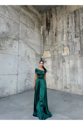 oliver madonna collar evening dress-emerald - 3