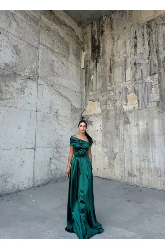 oliver madonna collar evening dress-emerald - 3