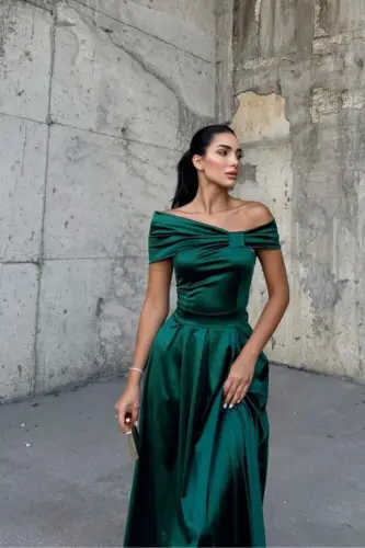 oliver madonna collar evening dress-emerald - 4