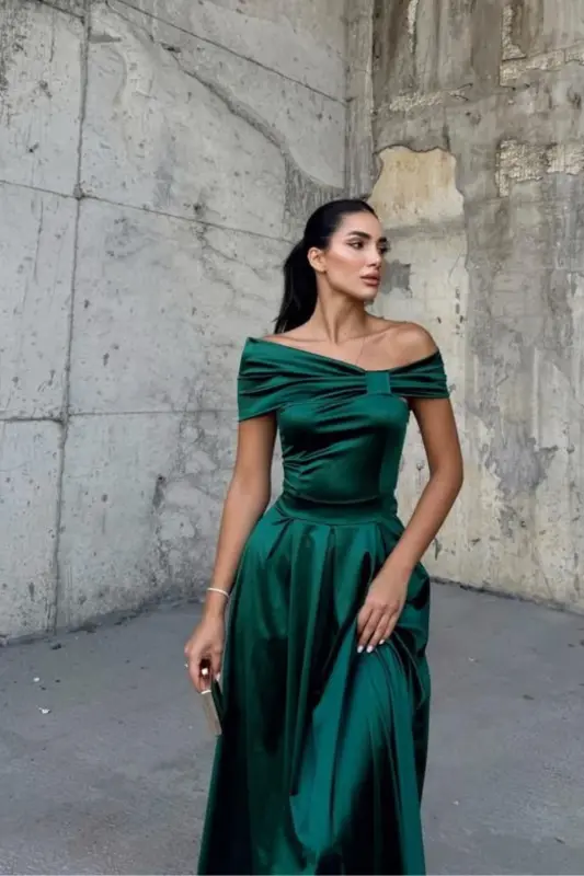 oliver madonna collar evening dress-emerald - 4