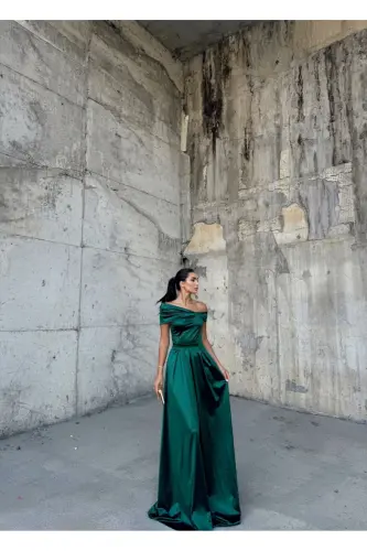 oliver madonna collar evening dress-emerald - 5