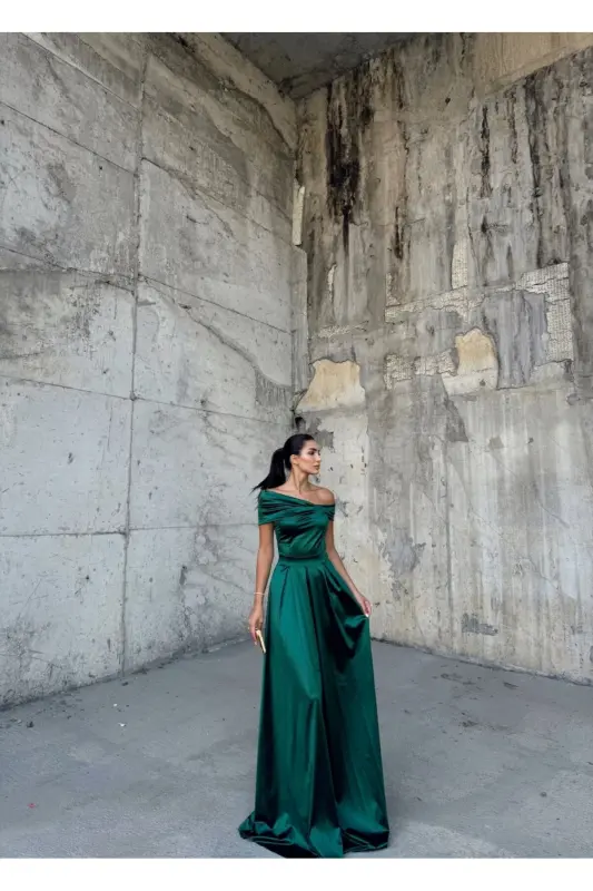 oliver madonna collar evening dress-emerald - 5