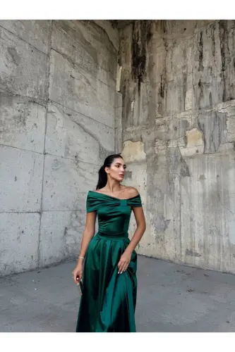 oliver madonna collar evening dress-emerald - 6