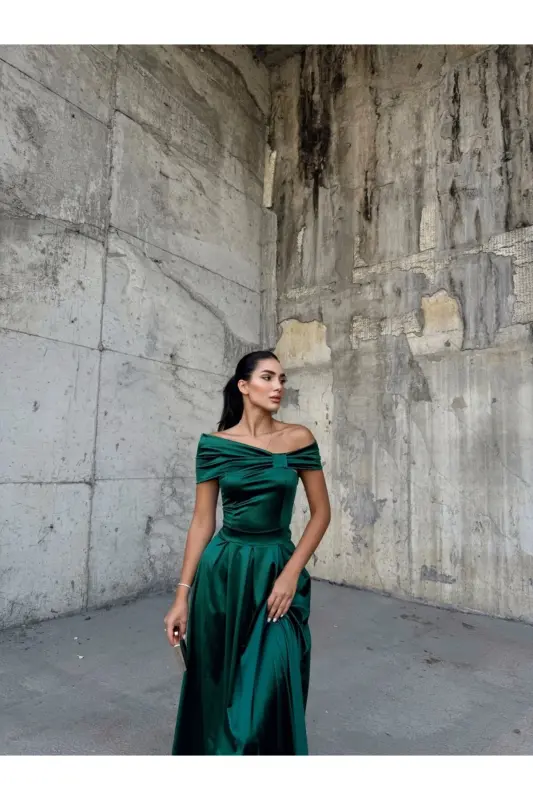 oliver madonna collar evening dress-emerald - 6