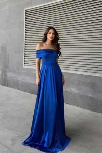 oliver madonna collar evening dress-sapphire - 1