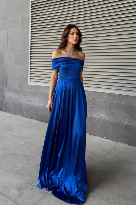 oliver madonna collar evening dress-sapphire - 2