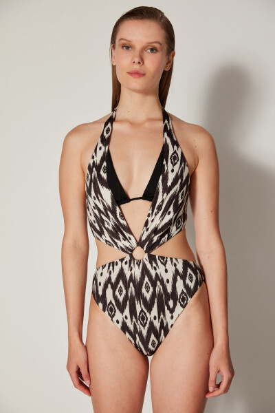 Olivia Monokini Mayokini with Black and White Tie Neck - Free Masur Collection - 15