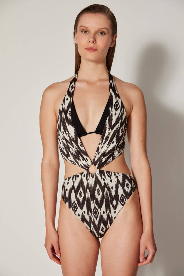 Olivia Monokini Mayokini with Black and White Tie Neck - Free Masur Collection - 3