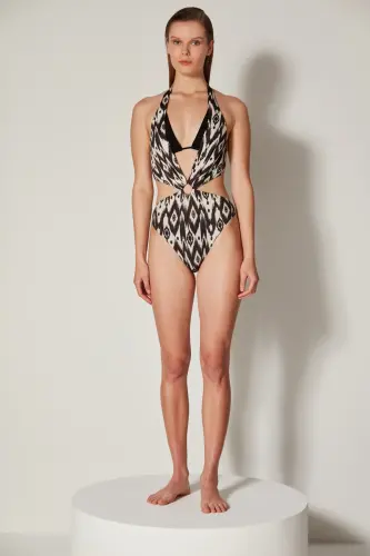 Olivia Monokini Mayokini with Black and White Tie Neck - Free Masur Collection - PENTI (1)