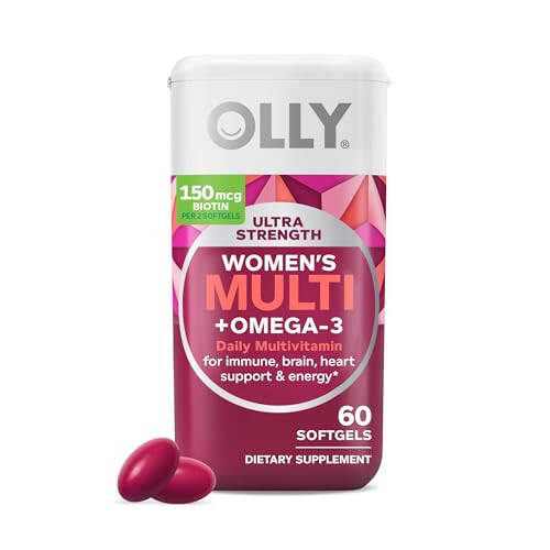 OLLY Ultra Kadın Multivitamin Yumuşak Jel Kapsülleri, Genel Sağlık ve Bağışıklık Desteği, Omega-3, Demir, A, D, C, E, B12 Vitaminleri, Günlük Multivitamin, 30 Günlük Tedarik - 60 Adet - 3