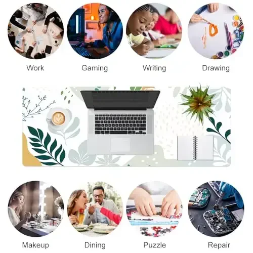 olorful Star Abstract Boho Large Mouse Pad, Waterproof Green White Desk Mat, Double Sided Computer Gaming Mouse Pad, XL Full Desk Mousepad Non Slip Writing Pad for School Office Home 31.5