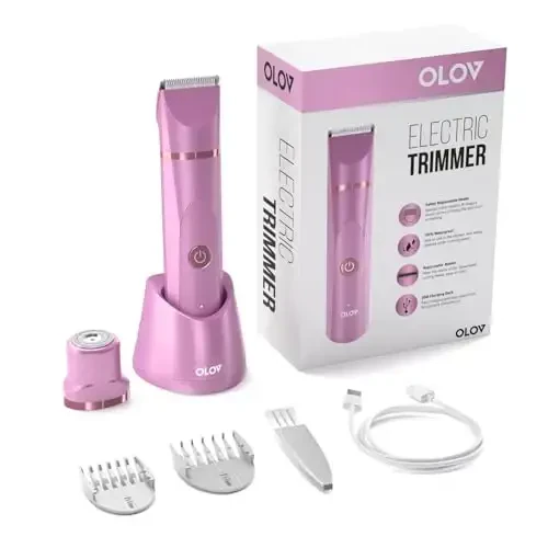 OLOV Electric Body Hair Trimmer - Erkaklar uchun qorin trimmer - Bikini Trimmer ayollar - Ho'l/quruq sochingizni olish moslamasi, o'zgartiriladigan seramika pichoqli kallaklar, USB zaryadlash stantsiyasi, suv o'tkazmaydigan gigiena ustara, pushti - 2
