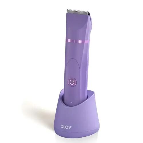 OLOV Electric Body Hair Trimmer - Groin Trimmer for Men - Bikini Trimmer Women - Wet/Dry Shaver Groomer, Replaceable Ceramic Blade Heads, USB Recharge Dock, Waterproof Hygiene Razor, Bright Purple - 1