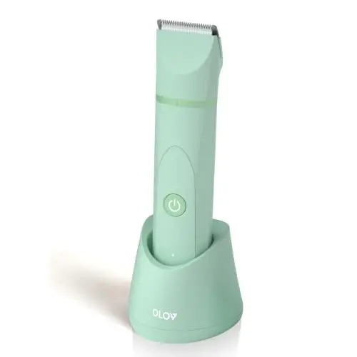 OLOV Electric Body Hair Trimmer - Groin Trimmer for Men - Bikini Trimmer Women - Wet/Dry Shaver Groomer, Replaceable Ceramic Blade Heads, USB Recharge Dock, Waterproof Hygiene Razor, Green - 1